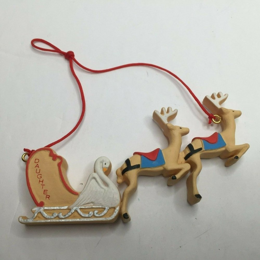 Vintage Hallmark Cards 1987 Daughter Christmas Santa Sleigh Reindeer Ornament